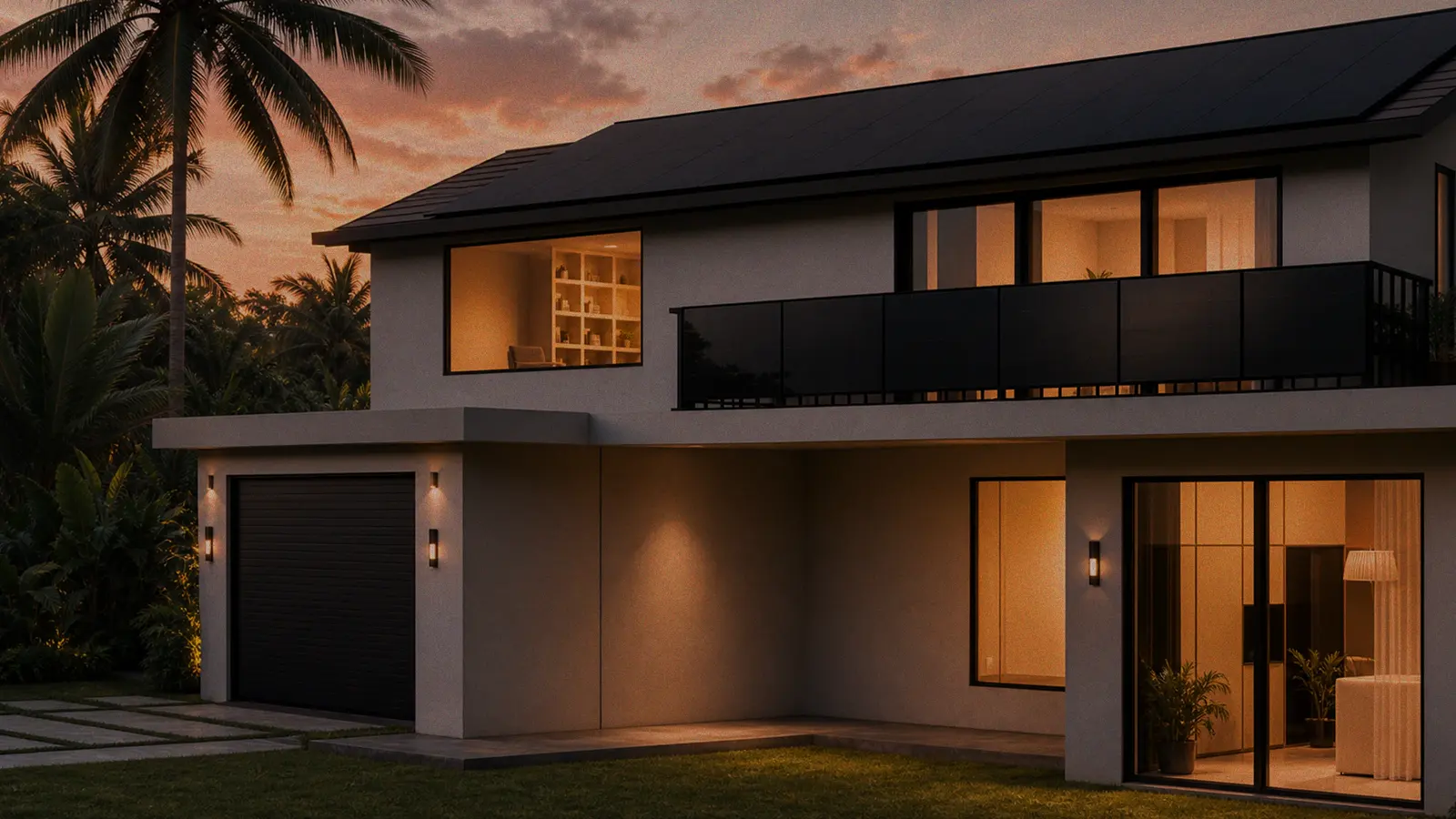 Modern home with Solvio Dark Feather solar panels on the roof